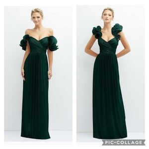 After six $279 Margot RUFFLE EDGE CONVERTIBLE STRAP METALLIC PLEATED MAXI DRESS